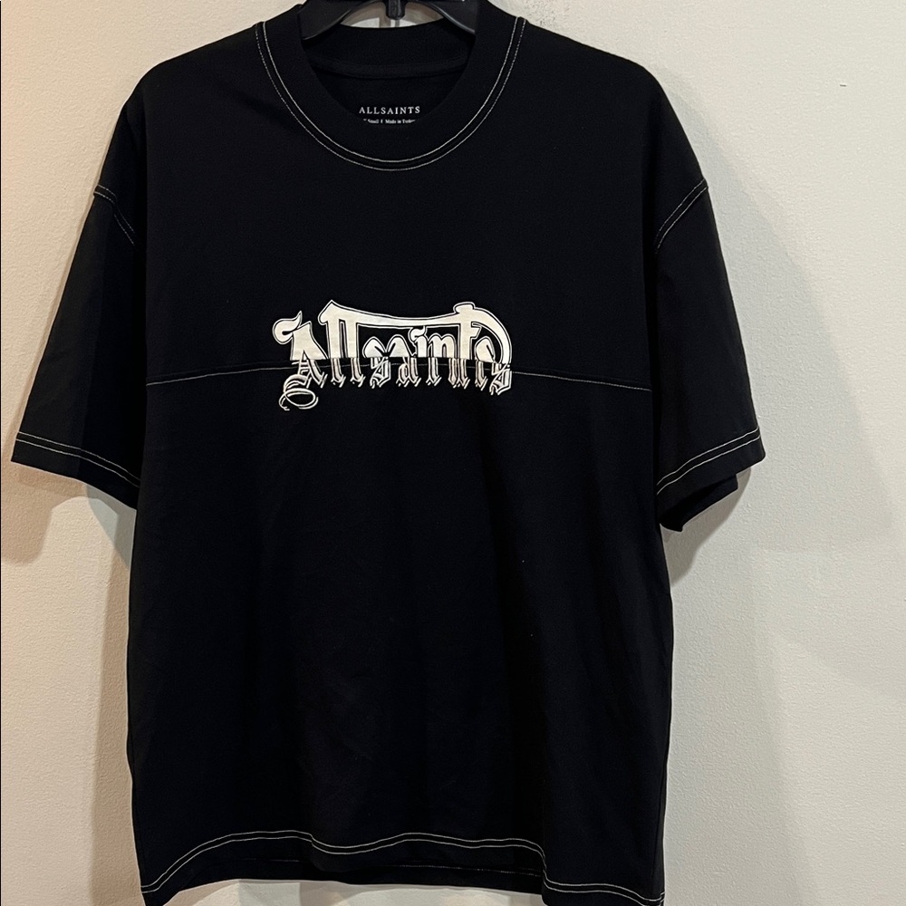 All Saints Black Tee with White Logo